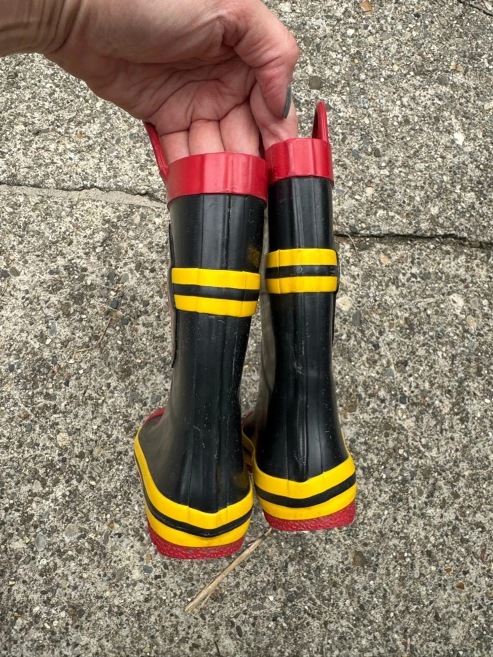 Kids Black & Red Firefighter Rain Boots with Yellow Stripes